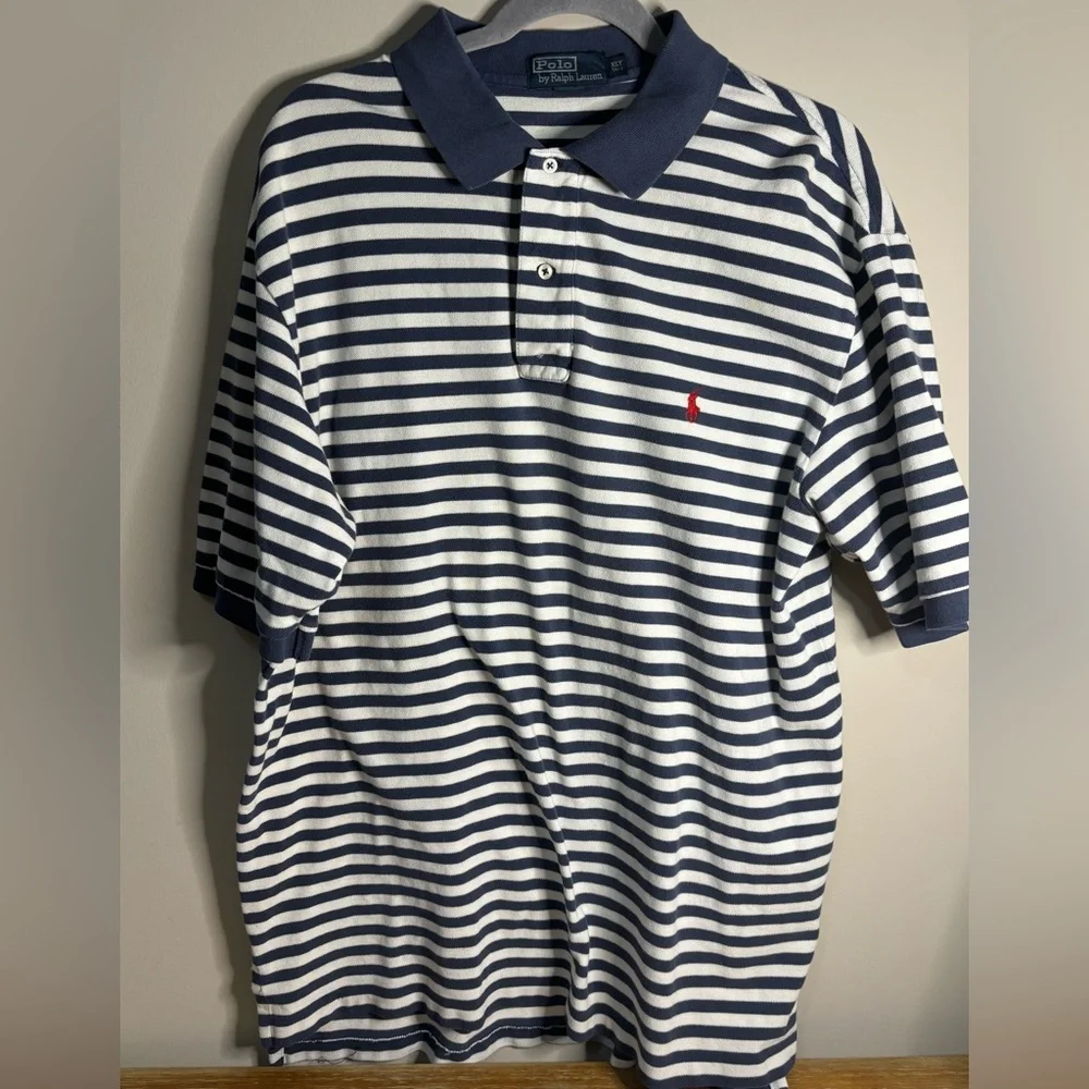Ralph Lauren Blue and White Striped Polo Shirt